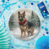 Duitse herdershond in sneeuw Kerstmis Papieren Bordje (Feest)