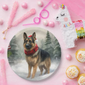 Duitse herdershond in sneeuw Kerstmis Papieren Bordje (Feest)