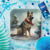 Duitse herdershond in sneeuw Kerstmis Papieren Bordje (Feest)