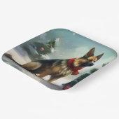 Duitse herdershond in sneeuw Kerstmis Papieren Bordje (Gebogen)