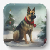 Duitse herdershond in sneeuw Kerstmis Papieren Bordje (Voorkant)