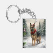 Duitse herdershond in sneeuw Kerstmis Sleutelhanger (Voorkant Links)