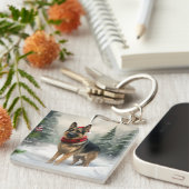 Duitse herdershond in sneeuw Kerstmis Sleutelhanger (Voorkant Rechts)