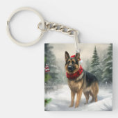 Duitse herdershond in sneeuw Kerstmis Sleutelhanger (Voorkant)