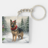 Duitse herdershond in sneeuw Kerstmis Sleutelhanger (Achterkant)