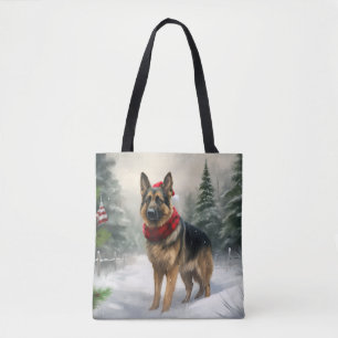 Duitse Herdershond in Sneeuw Kerstmis Tote Bag