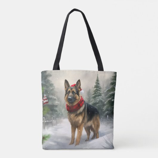 Duitse herdershond in sneeuw Kerstmis Tote Bag (Achterkant)