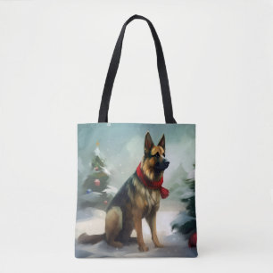 Duitse Herdershond in Sneeuw Kerstmis Tote Bag