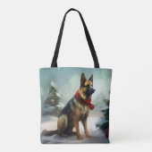 Duitse herdershond in sneeuw Kerstmis Tote Bag (Achterkant)