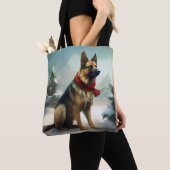 Duitse herdershond in sneeuw Kerstmis Tote Bag (Dichtbij)