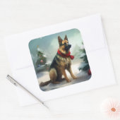 Duitse herdershond in sneeuw Kerstmis Vierkante Sticker (Envelop)