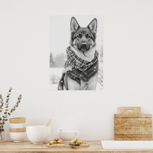 Duitse herdershond in sneeuw poster (Keuken)