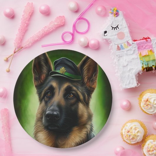 Duitse herdershond in St. Patrick's Day Dress Papieren Bordje (Feest)