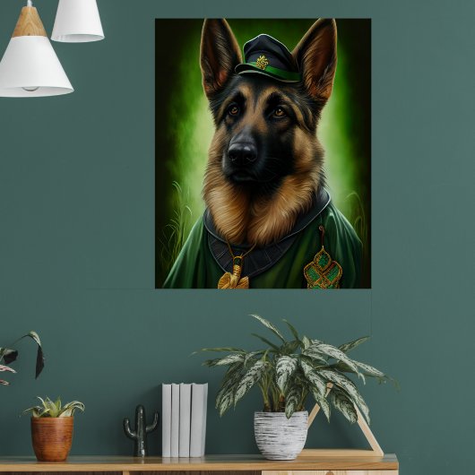 Duitse herdershond in St. Patrick's Day Dress Poster (Woonkamer 1)