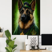Duitse herdershond in St. Patrick's Day Dress Poster (Thuiskantoor)