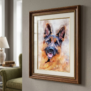 Duitse Herdershond in Watercolor Portret Foto Afdruk