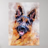 Duitse Herdershond in Watercolor Portret Poster (Voorkant)