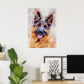 Duitse Herdershond in Watercolor Portret Poster (Thuiskantoor)