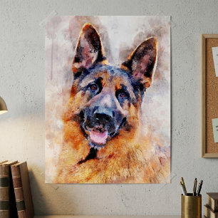Duitse Herdershond in Watercolor Portret Poster