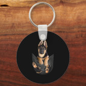 Duitse Herdershond In Zak T-Shirt Funny Dog Lover Sleutelhanger (Voorkant)