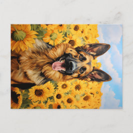 Duitse herdershond in zonnebloemen briefkaart