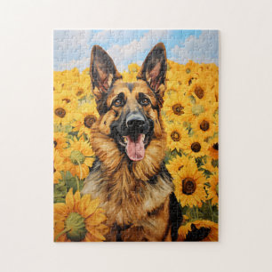 Duitse herdershond in zonnebloemen legpuzzel