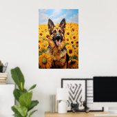 Duitse herdershond in zonnebloemen poster (Thuiskantoor)