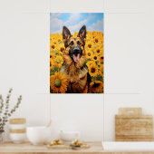 Duitse herdershond in zonnebloemen poster (Keuken)