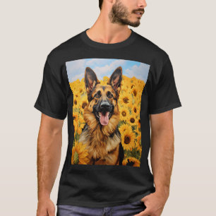 Duitse herdershond in zonnebloemen t-shirt
