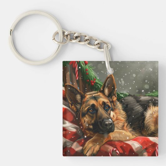 Duitse Herdershond Kerst Feestelijk Sleutelhanger (voorkant)