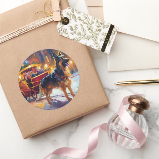 Duitse Herdershond Kerst Feestelijke Periode Ronde Sticker (Geschenken)