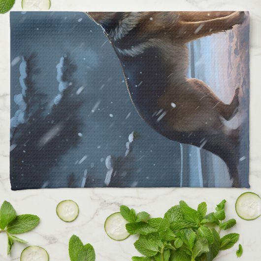 Duitse Herdershond Kerst Feestelijke Periode Theedoek (Gevouwen)