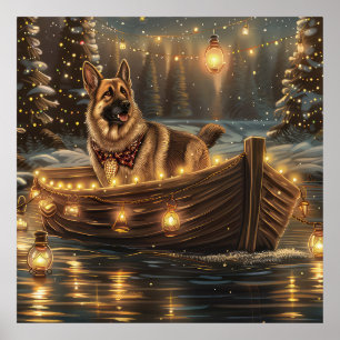 Duitse Herdershond Kerst Feestelijke Reis  Poster
