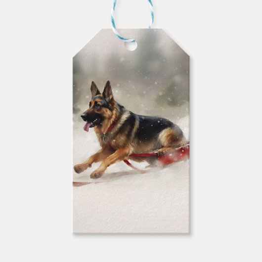 Duitse Herdershond Kerst sneeuw winter Cadeaulabel (Voorkant)