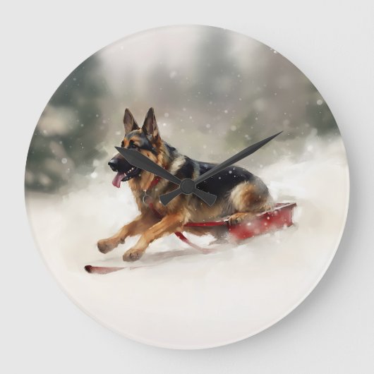 Duitse Herdershond Kerst sneeuw winter Grote Klok (Voorkant)