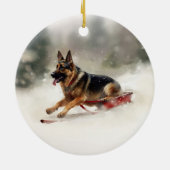Duitse Herdershond Kerst sneeuw winter Keramisch Ornament (Achterkant)