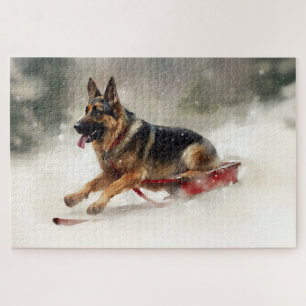 Duitse Herdershond Kerst sneeuw winter Legpuzzel