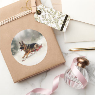 Duitse Herdershond Kerst sneeuw winter Ronde Sticker