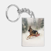 Duitse Herdershond Kerst sneeuw winter Sleutelhanger (Voorkant Links)