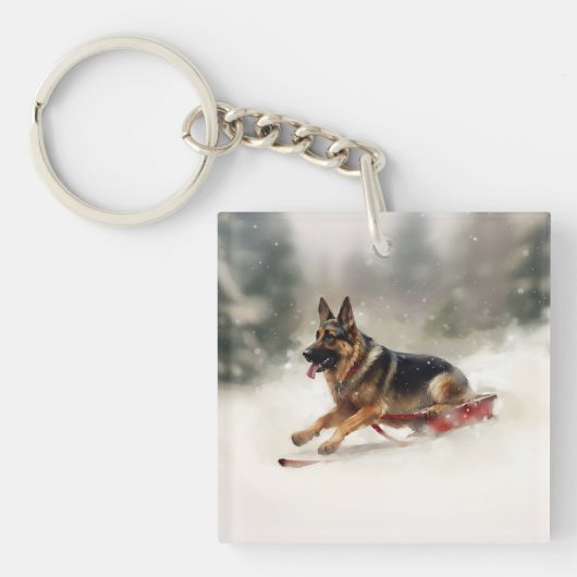 Duitse Herdershond Kerst sneeuw winter Sleutelhanger (Voorkant)