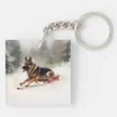 Duitse Herdershond Kerst sneeuw winter Sleutelhanger (Achterkant)