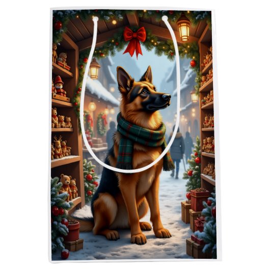 Duitse Herdershond Kerst Speelgoedmaker Kunst Medium Cadeauzakje (Voorkant)