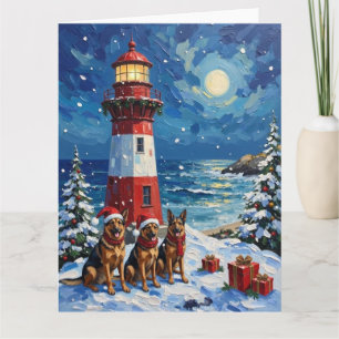 Duitse Herdershond Kerst Vuurtoren Vakantie Kaart