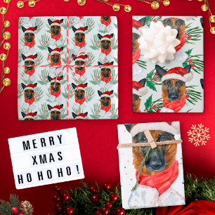 Duitse Herdershond Kerst Waterverf Dennentakken Inpakpapier Vel