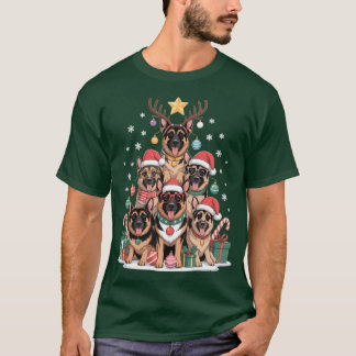 Duitse Herdershond Kerstboom Lichtjes Kerstman T-shirt