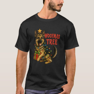 Duitse Herdershond Kerstboom Lichtjes Woofmas Leuk T-shirt