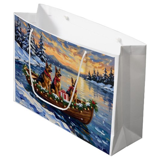 Duitse Herdershond Kerstboot Vakantie Groot Cadeauzakje (Voorkant Gekanteld)