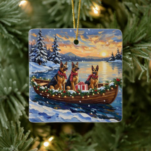 Duitse Herdershond Kerstboot Vakantie Keramisch Ornament