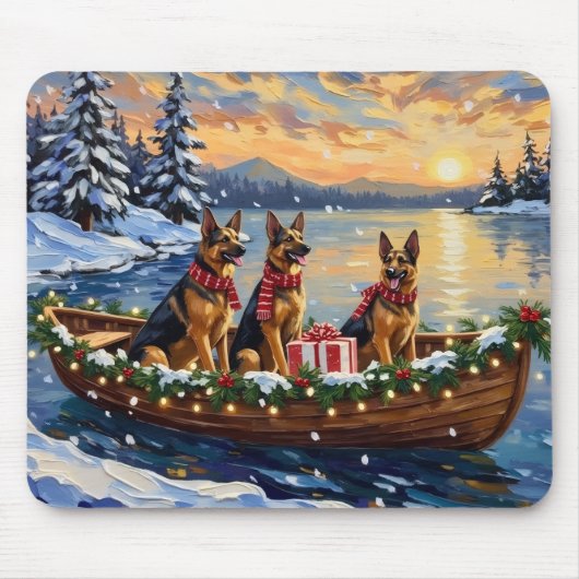Duitse Herdershond Kerstboot Vakantie Muismat (Voorkant)