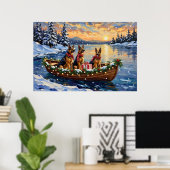 Duitse Herdershond Kerstboot Vakantie Poster (Thuiskantoor)